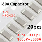 20pcs 1808 SMD Capacitor 10/12/15/20/22/27/33/39/47/56/68/82/100/120/150/180/220/330/470/560/680PF 1NF NPO C0G 1000V 2KV 3KV
