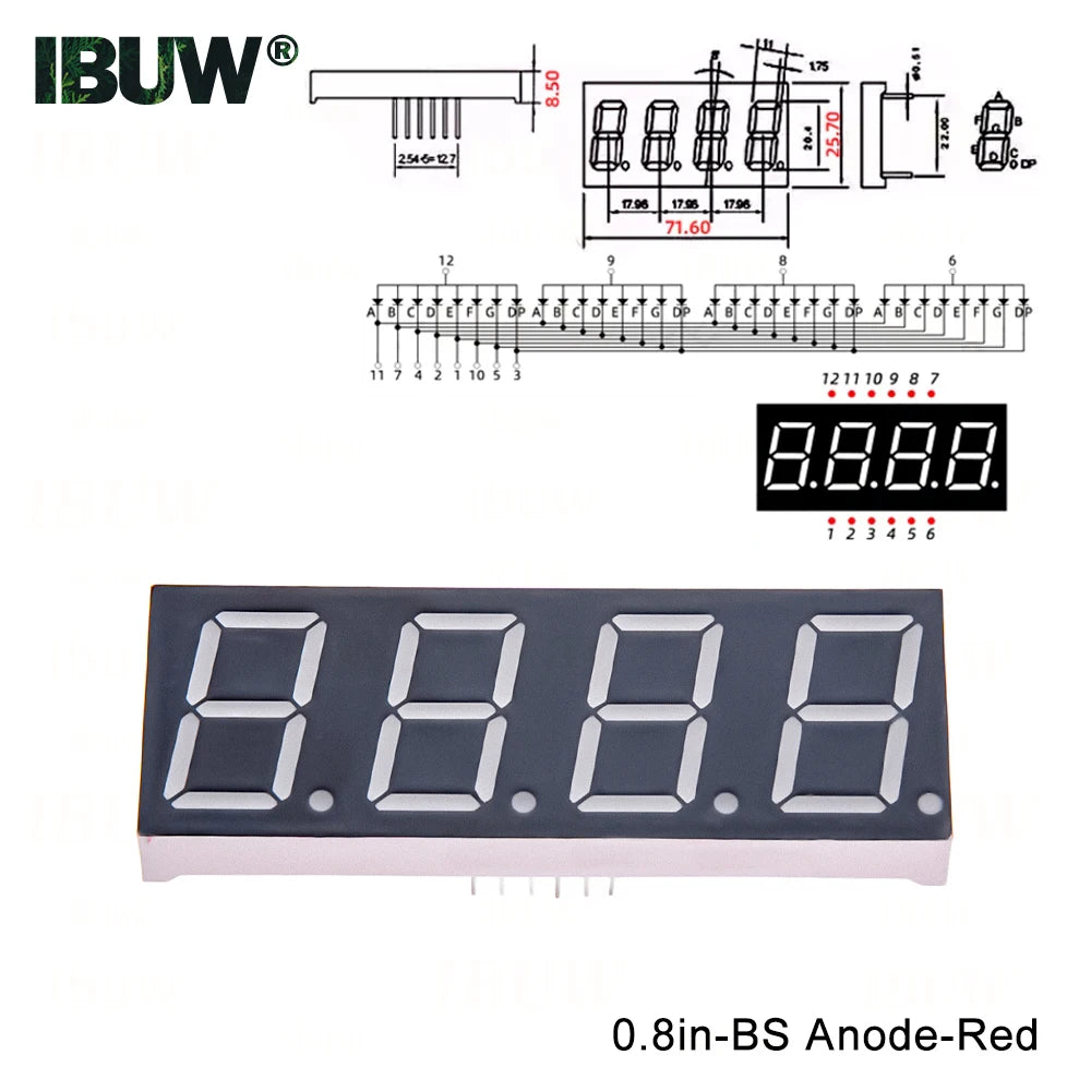 2pcs 0.8inch Digital tube Common AnodeCathode Red 1 2 Bit digital Tube LED Display 7 segment 0.8 3 4