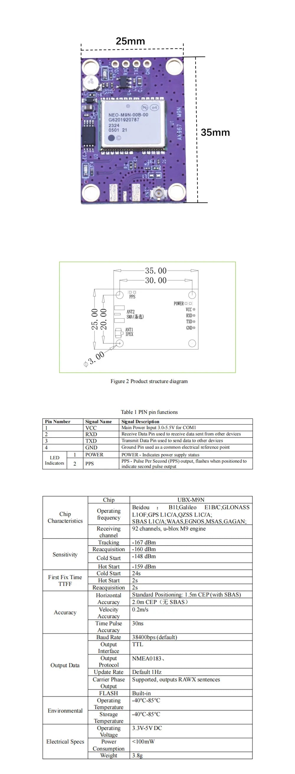 UBX NEO-M9N Module Four-star Multi-Frequency BDS/GPS M8N GNSS Positioning Module Submeter Flight Control Robot Support 25HZ