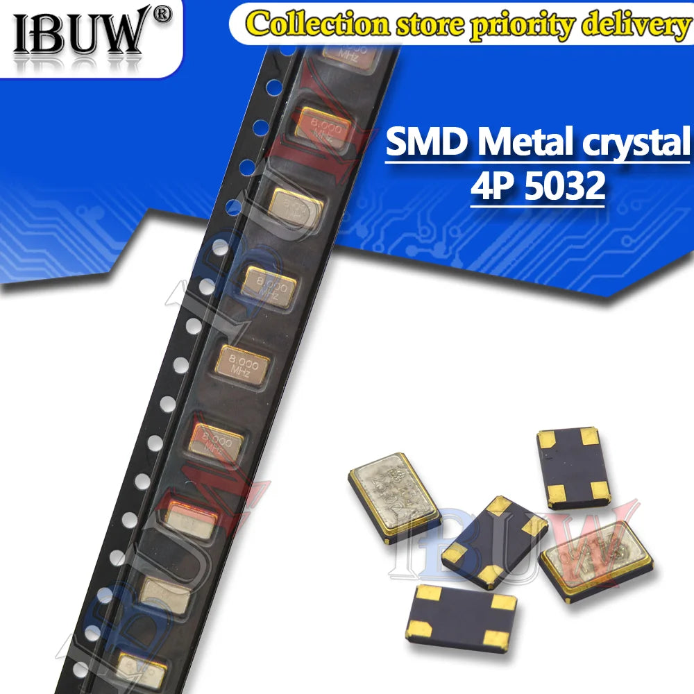 10PCS 5032 Metal SMD 4PIN 8.000mhz 8MHZ 10MHZ 11.0592MHZ 12MHZ 16MHZ 20MHZ 24MHZ 25MHZ 27M IBUW SMD Quartz Resonator Crystal