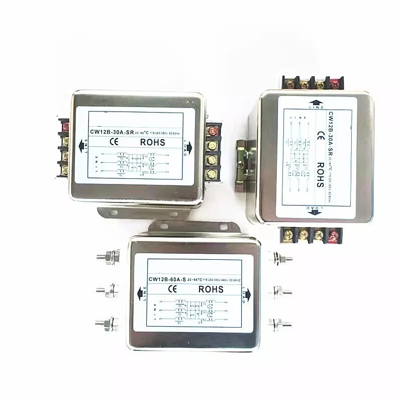 Three-Phase Power Filter inverter EMI Servo Filter Purifier CW12B-10/20/30/40/50/60A-S/SR AC 380V Three-Wire Rail Mount Terminal