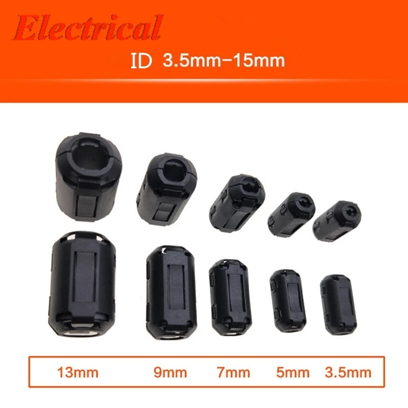 5MM 6.5MM 8MM 10MM 13MM 15MM Inner Bore EMI Filter Ferrite Bead Clip Cable Wire Noise Cancel Ferrite Ring Black/Grey