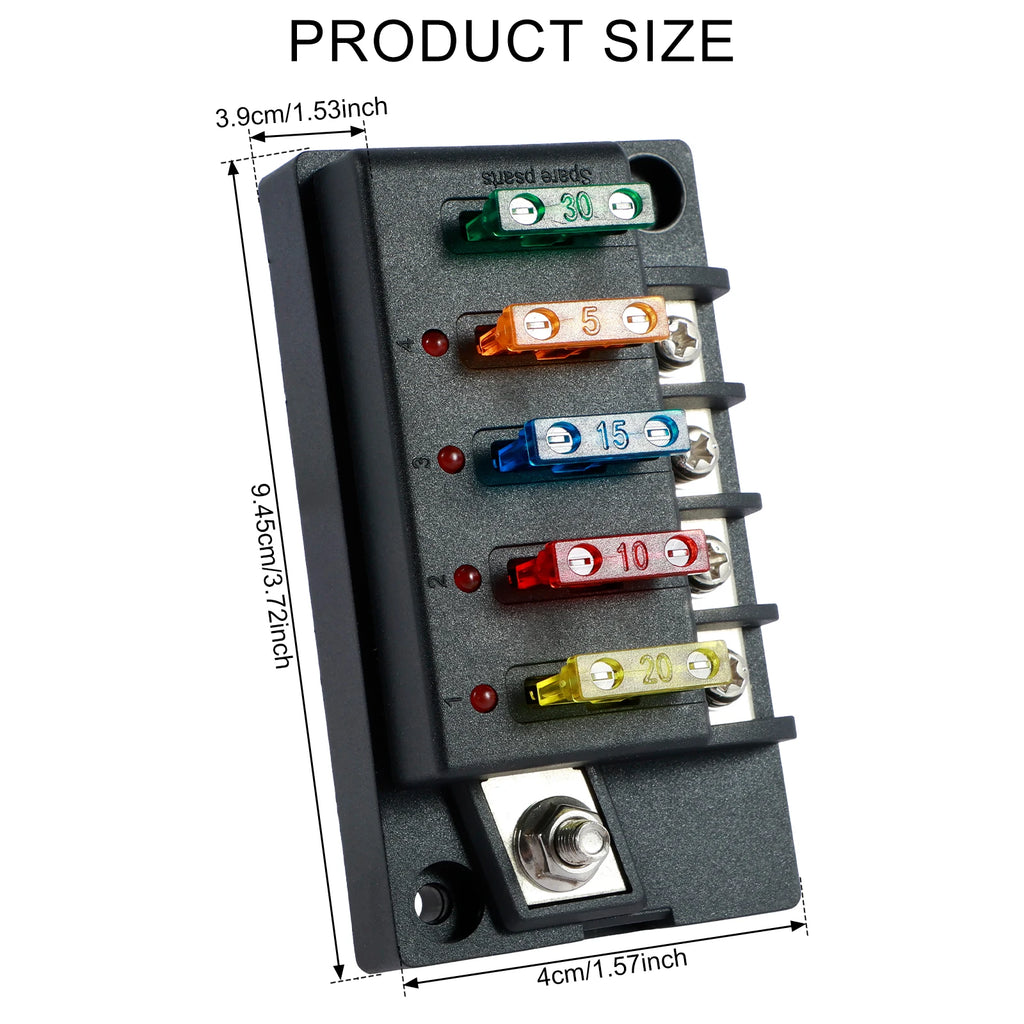 4/6Way Fuse Block 12V Blade Fuse Box Holder with LED Indicator Waterproof Cover Safe Compact Circuit Fuse Box for Car Boat
