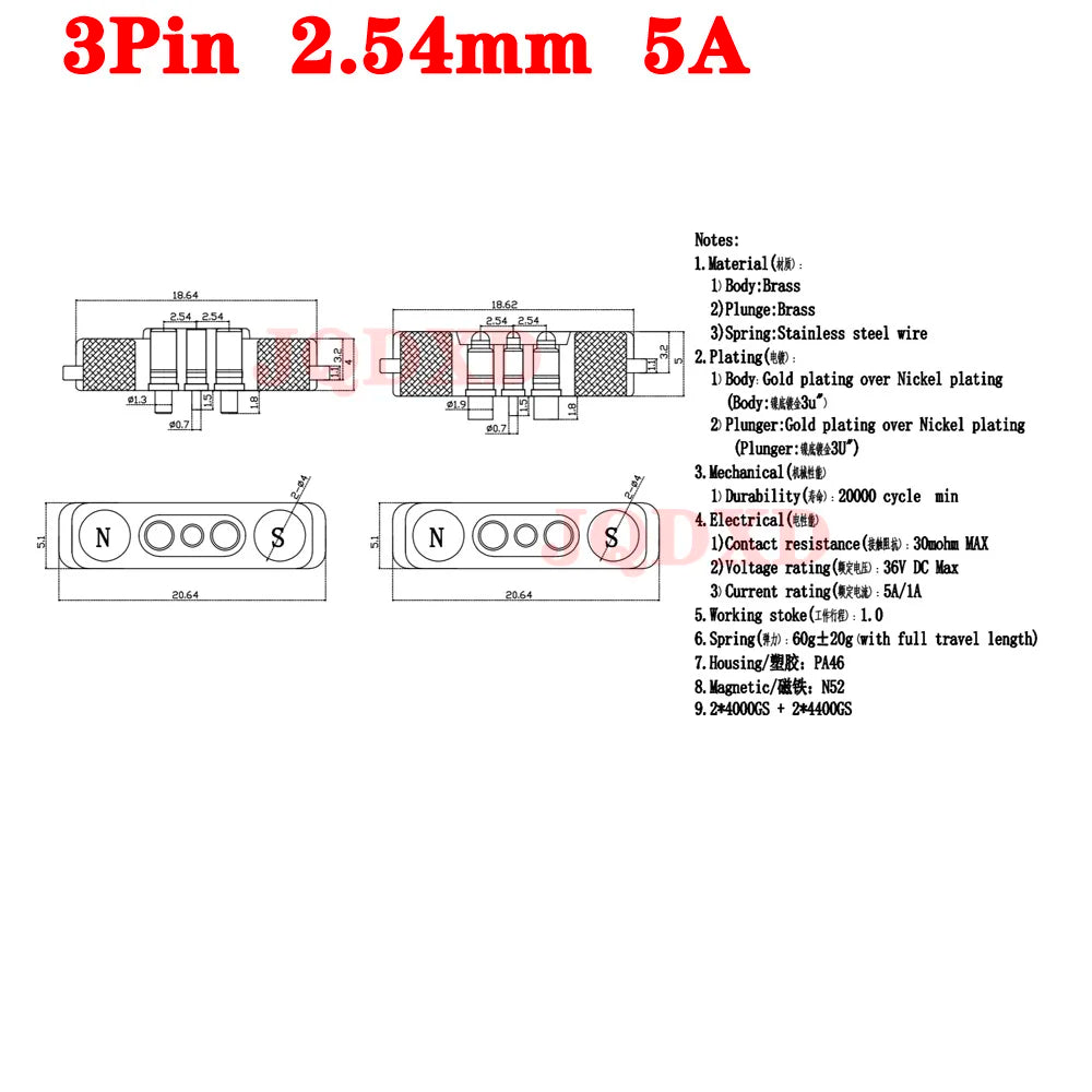 1sets DC 36V 5A Waterproof Magnetic Pogo Pin Connector 5Pin With Ears Pogopin Male Female Spring Loaded DC Power Socket