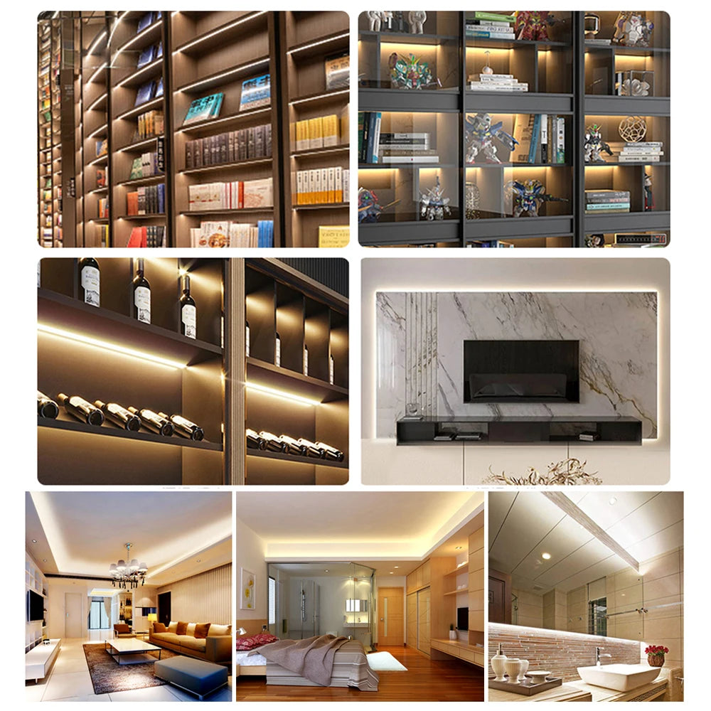 120LED/m LED Strip Light 220v Flexible&10cm Cuttable Soft Lamp Bar 2835 Tape Adhesive EU Plug Vanity Cabinet Wardrobe Home Decor