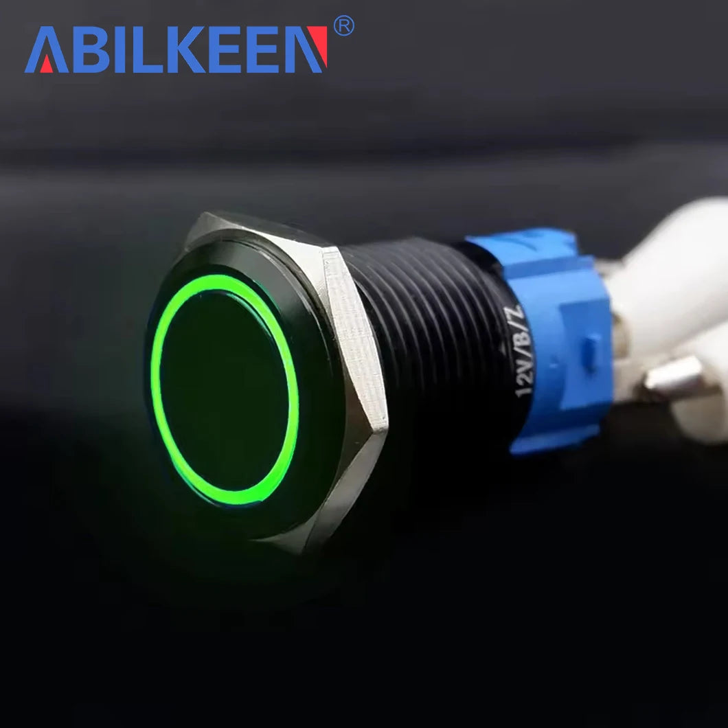 ABILKEEN 16/19/22MM Black Shell Metal Push Button Switch 1NO1NC Momentary/Latching Power Control Push Button with LED Light