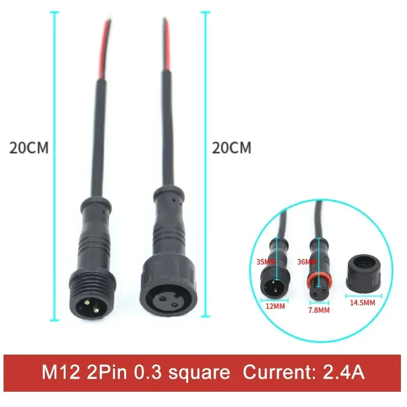 2Pin M8 M10 M12 M14 5521DC Mini Plug Male Female Butt Plug with Wire Solar Light Car PVC Waterproof Connector Plug 5.5x2.1dc