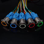 16/19/22mm Metal Push Button On Off Switch LED Light Momentary Latching Waterproof Flat Circular Button Silver Black 6v 12v 220v