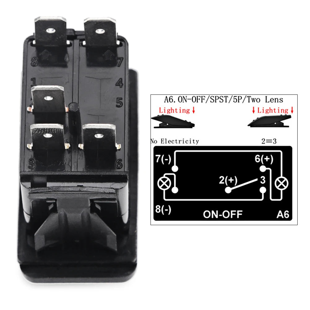 12V 24V Car Boat Rocker Toggle Switch Waterproof ON/OFF 5 Pin Latching Marine Push Button led light bar rear light reverse light