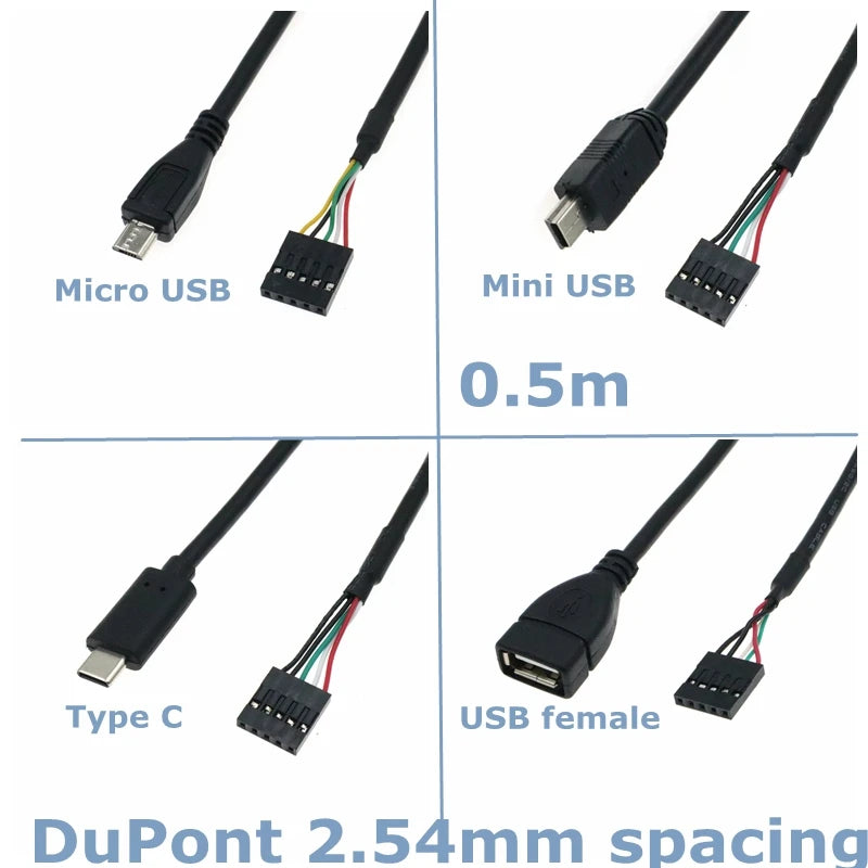 USB Header PCB Motherboard Cable USB 2.0 Micro 5Pin /Mini 5Pin Type-c Male USB Female to 9Pin Female 2.54