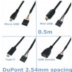 USB Header PCB Motherboard Cable USB 2.0 Micro 5Pin /Mini 5Pin Type-c Male USB Female to 9Pin Female 2.54