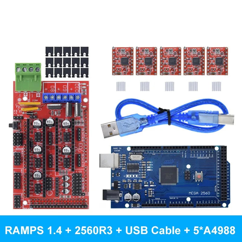 TZT Mega 2560 R3 + RAMPS 1.4 control panel+ 5pcs A4988 or DRV8825 Stepper Motor Drive for Arduino