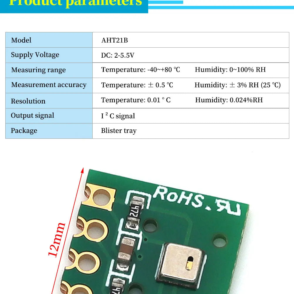 AHT10 AHT20 AHT21 High Precision Digital Temperature Humidity Sensor Measurement Module I2C Communication Replace DHT11 SHT20