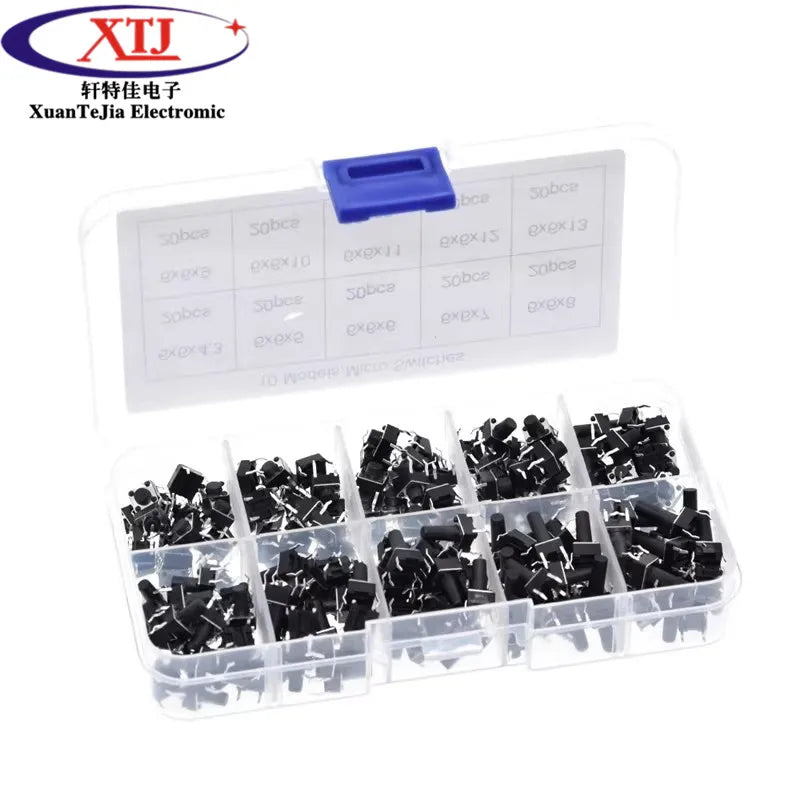 10 Models 6*6 Tact Tactile Push Button Switch Kit Height: 4.3~13MM DIP 4P Micro 6x6 Key Switch for Arduino