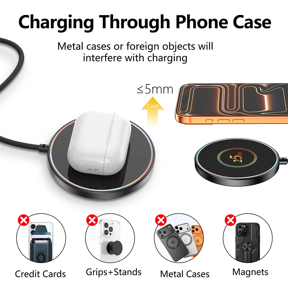 25W Magnetic Wireless Charger Compatible with Apple iPhone 17/16/15, Samsung, Xiaomi Phones, Car, Bedside, Desktop Wireless Indu