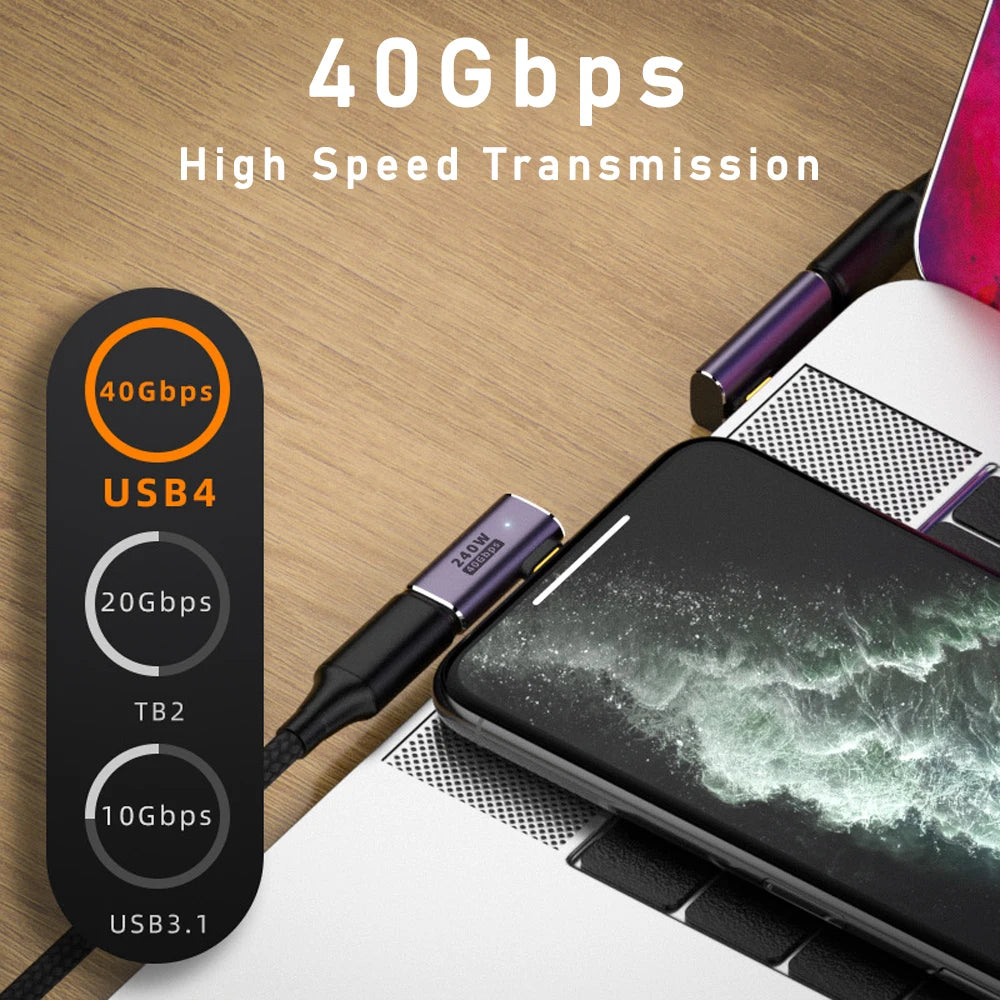 5A Type-C OTG Adapter 240W Fast Charging Data Converter USB4.0 40Gbps Support 8K 60Hz USB C 90/180 Degree Elbow Adapter