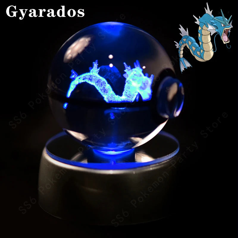Pokemon Crystal Ball 3D Mewtwo Pikachu Gengar Pokeball 3D Night Light Lamp Glass Statue Pokemon Crystal Ball Birthday Gift