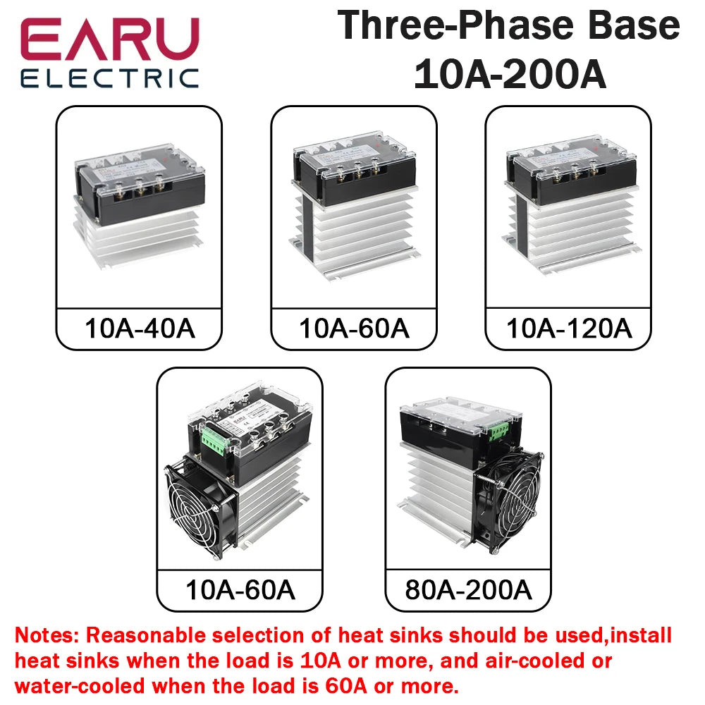 EARU 10A-200A New Single Phase Three Phase Solid State Relay Module Heat Sink SSR DA AA DD Aluminum Fins Radiator Din Rail Mount