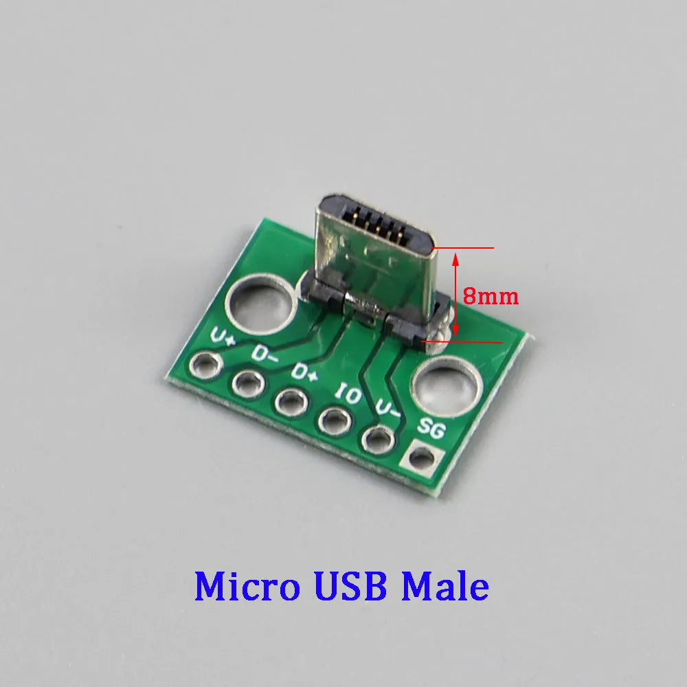 1Pce Vertical USB MiCroUSB Micro USB 2.0 Male Head Connector PCB Converter Adapter Breakout Board 180 Degree Vertical WP-109
