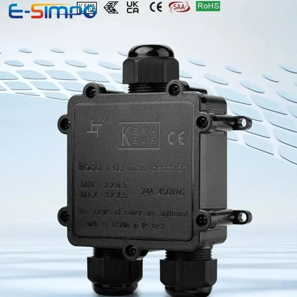 IP68 Y-Shape Underwater Waterproof  3Way 1IN2OUT 4-14mm Power Cord External LED Outdoor Light Lamp Wire Junction Box Connector