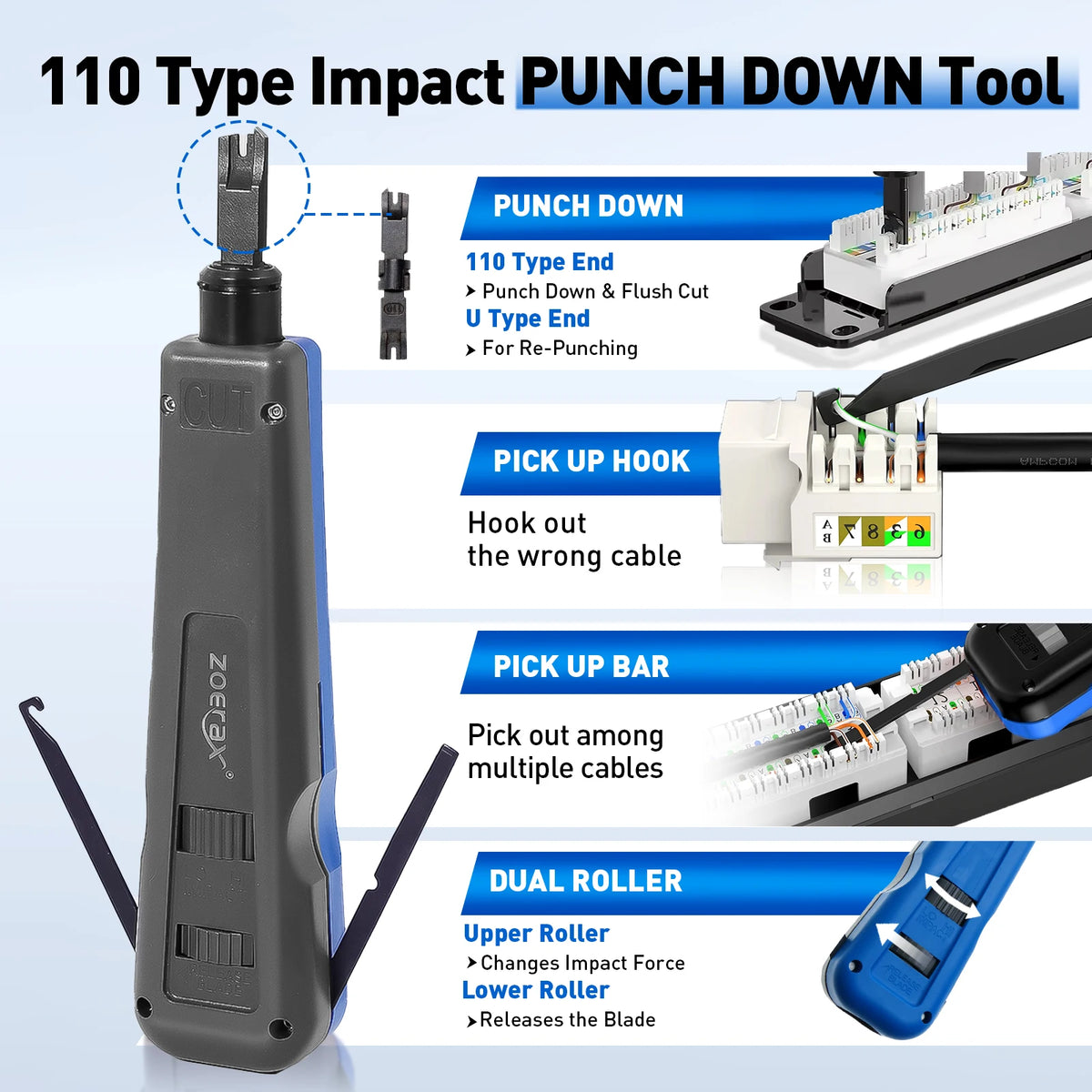ZoeRax 9 in 1 RJ45 Crimper Tool Kit with Wire Tester/Tracker,Crimping Tool,CAT6 Connector,Cover,Punch Down Tool,Stripper,Cutter