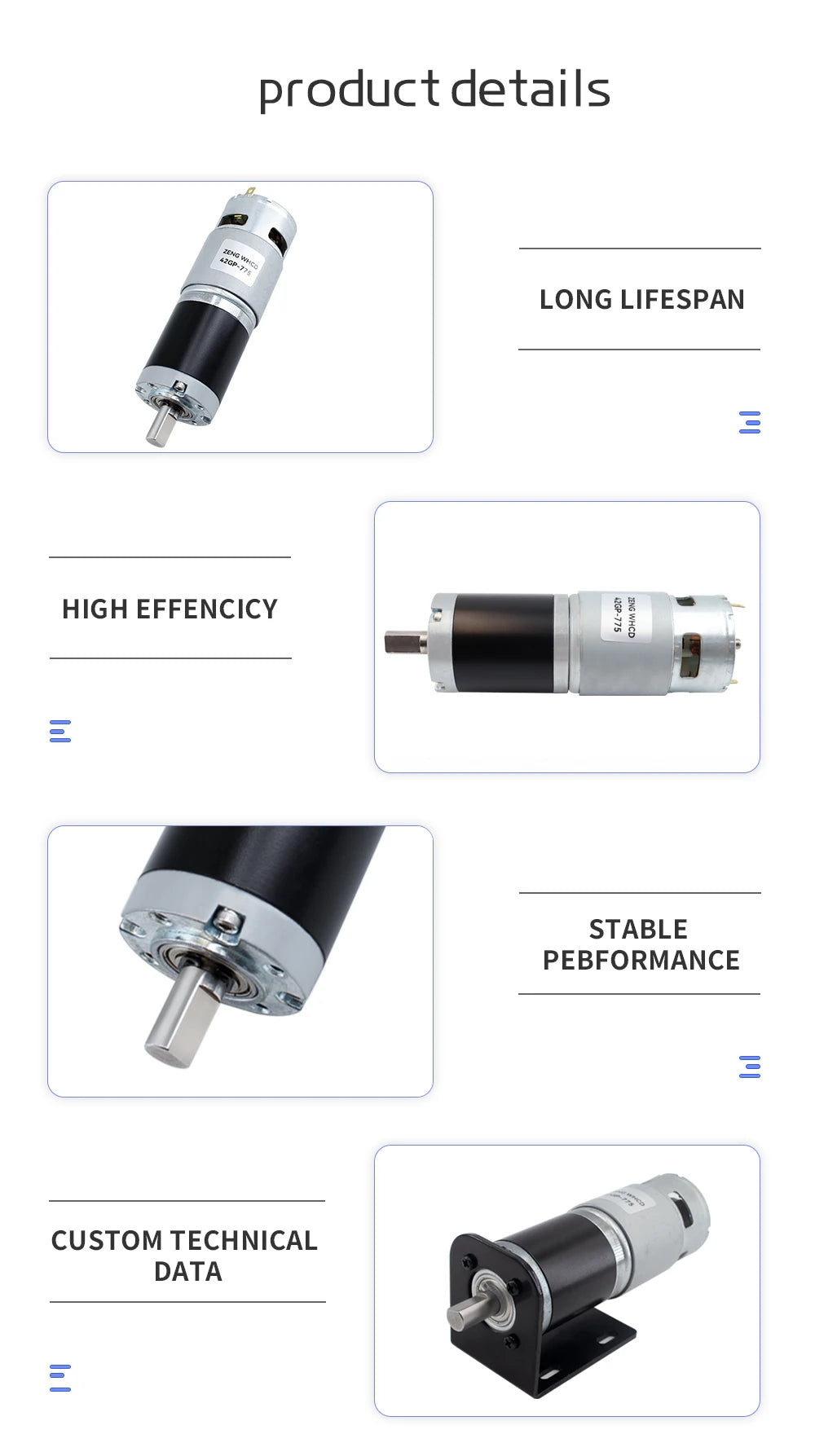 Planetary Reduction Motor 42GP-775 High Torque 12V/24V Can Rotate Forward and Reverse 8PRM~1600PRM, Maximum Torque 253KG.CM