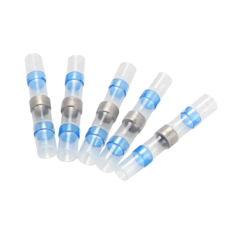 500/1000PCS Waterproof Solder Seal Sleeve Splice Terminal Tinned Copper Heat Shrink Electrical Wire Butt Connector AWG16-14 Blue