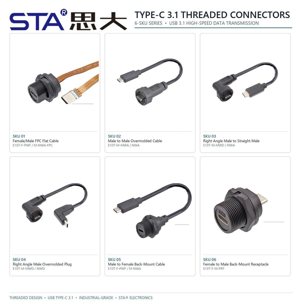 Type-C 3.1/USB A IP68 Waterproof Circular Connector Male to Female Aviation Plug 20Gbit/s PD60W Outdoor Fast Data Charging Cable