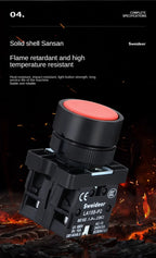 22mm Push Button Switch Momentary Reset ON OFF 12V/220V/48V/24V Black NC NO Power Button for Electrical Industrial Panelboard