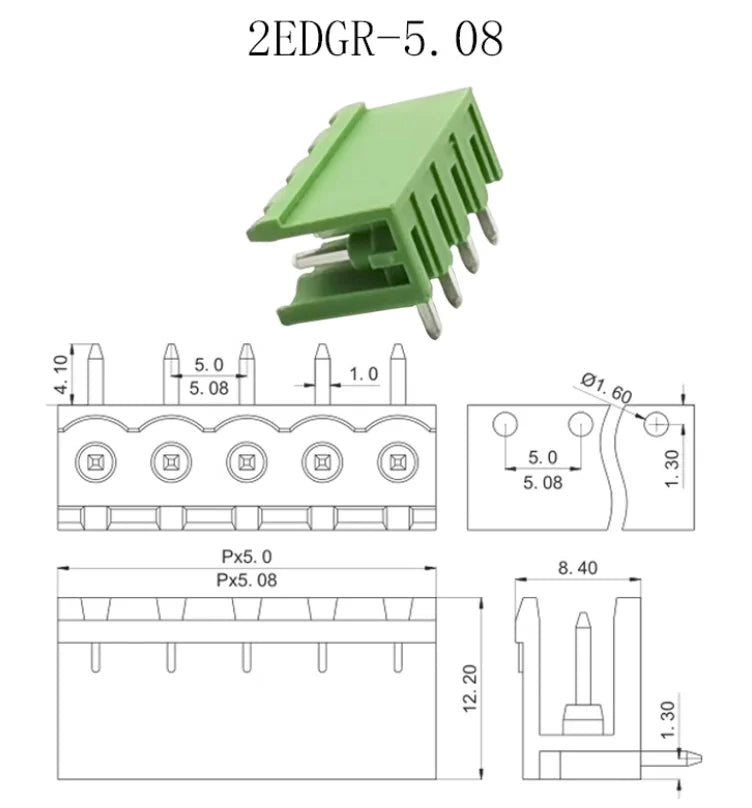 5Sets 2EDGKA-5.08mm Plug-in PCB Wiring Terminal Vertical Side Outlet Plug Complete with Straight Bent Needle Holder
