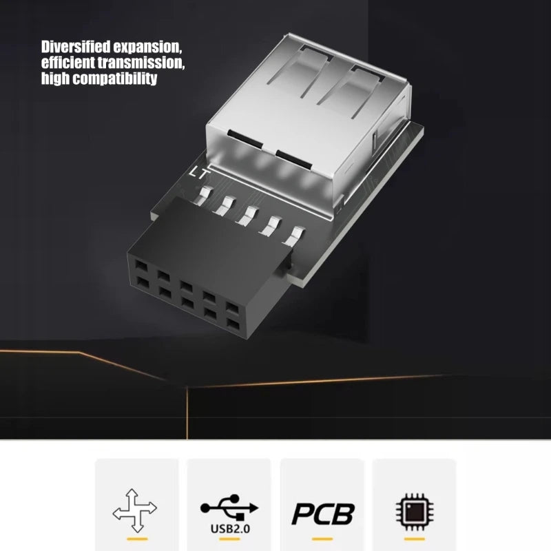 USB2.0 To Motherboards 9Pin Header Adapter Converts Internal 1/2 USB Female To 9pin Connector For Desktop Expansion