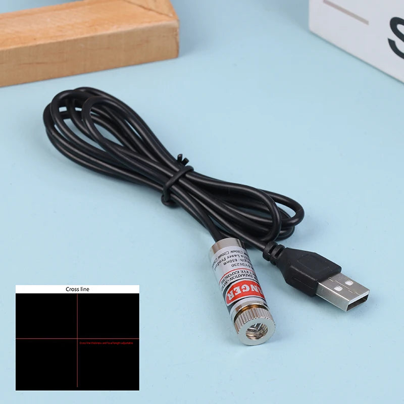 12mm 5mw Adjustable Focus Red Diode Industrial Laser Module Positioning Copper Head With USB Line 650nm Dot Line Cross