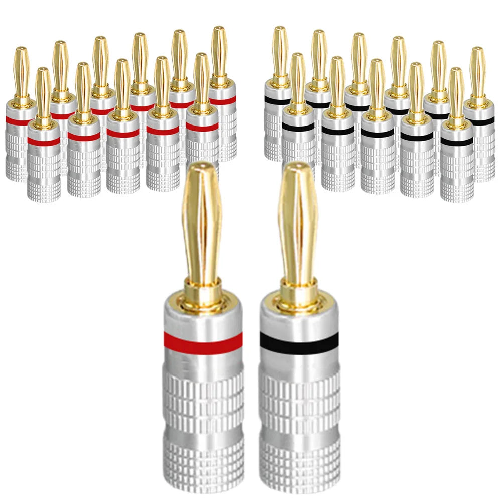 Musical Sound 24K Gold Plated Speaker Plugs Audio Banana Connector for Speaker Wire Open Screw Type Hifi Banana Plugs