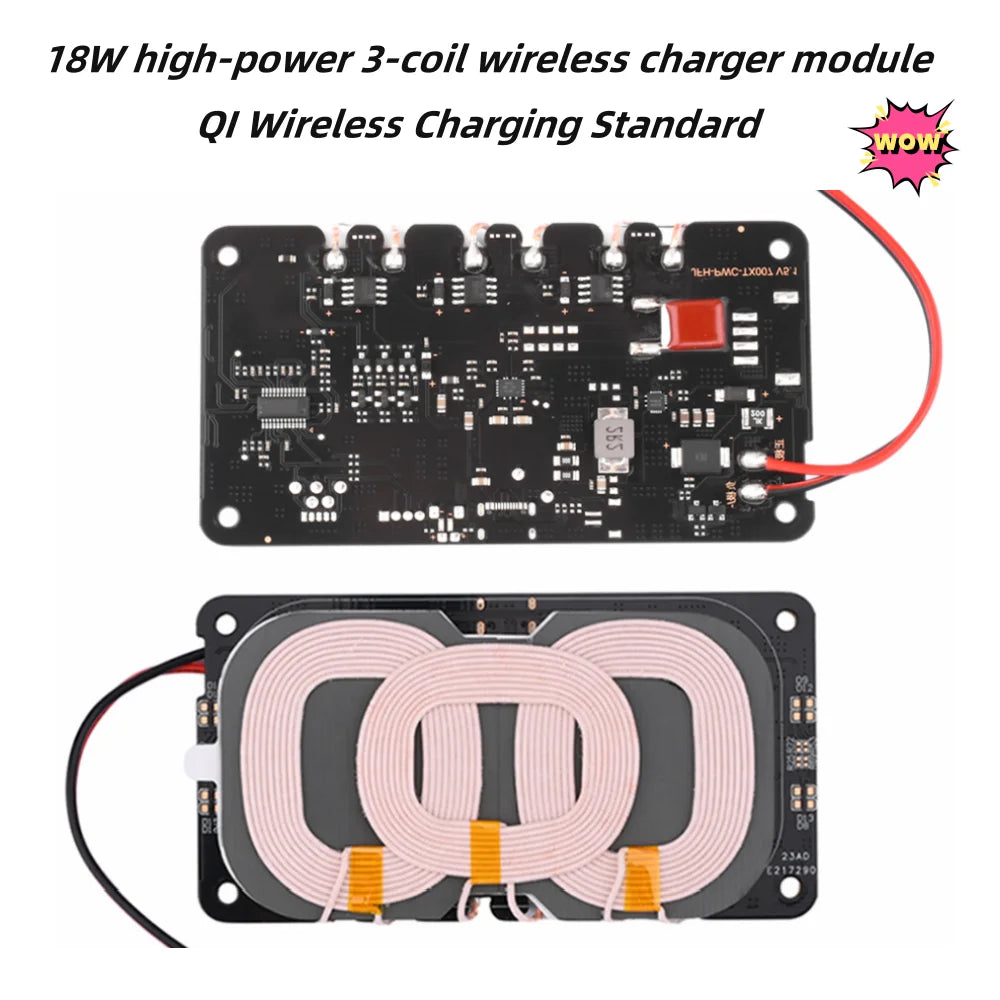 Vehicle mounted 18W high-power 3-coil wireless charger module QI wireless charging standard