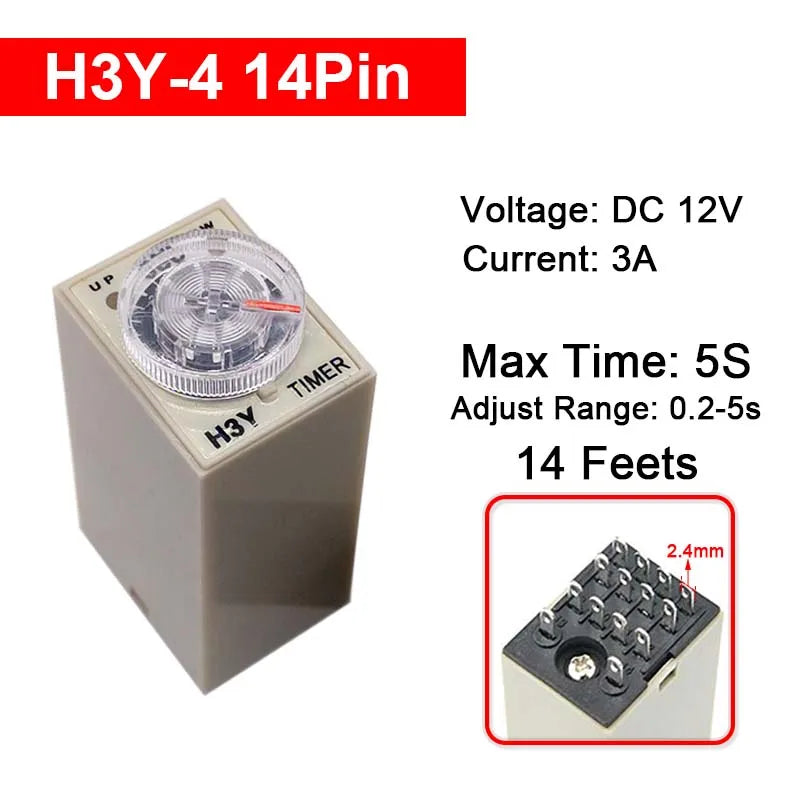 1 Pc H3Y-4 Small Time Delay Relay DC12 24V 14Pin Electricity Delay Type Power-on Delay Rotary Knob 1S/5S/10S/30S/60S/5M/10M/30M
