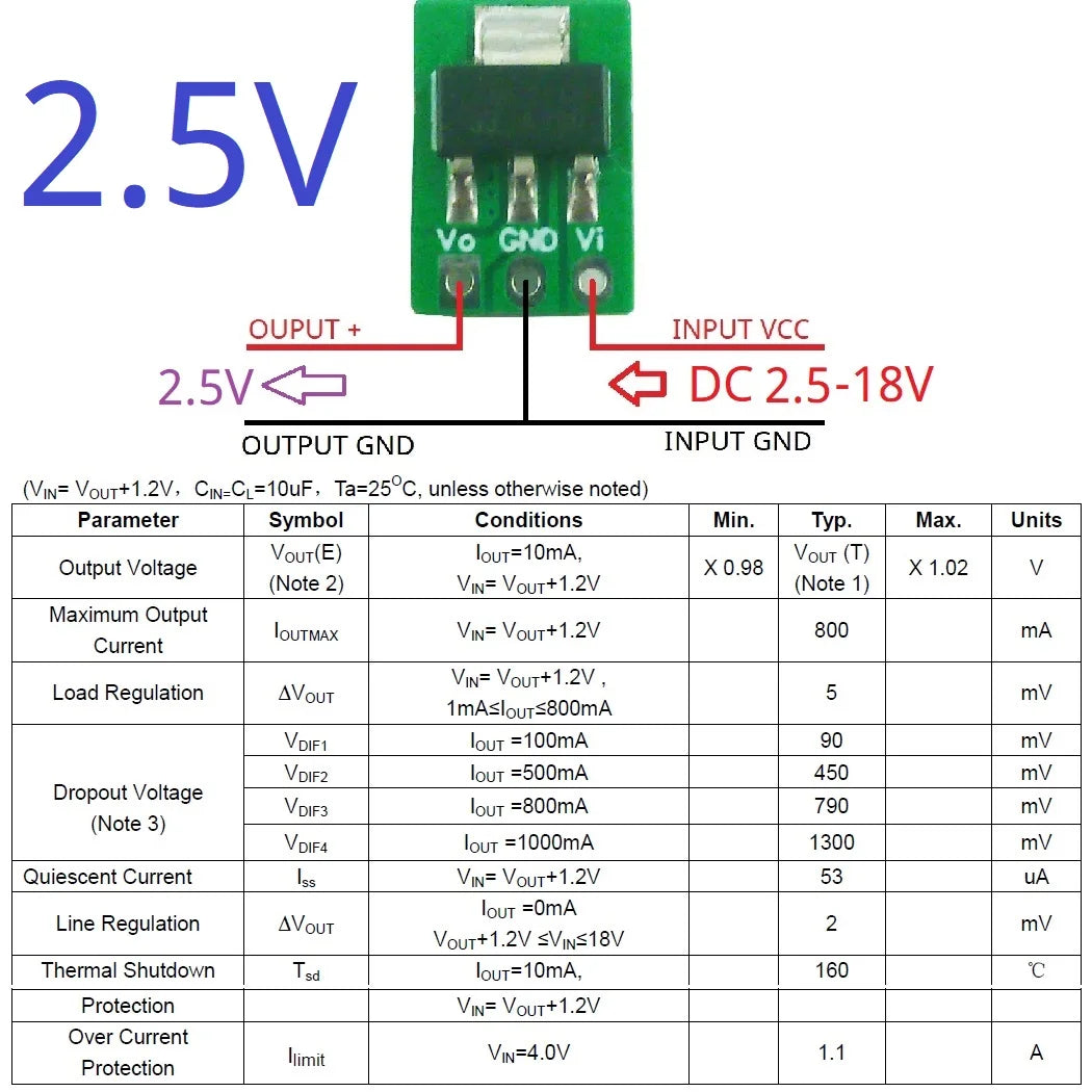Tiny Out 1A 1.2V 1.8V 2.5V 3.3V 5V 80MV Drop Voltage 60uA Standby Step-Down Buck LDO Module Rep AMS1117 7805 for Arduino ESP32