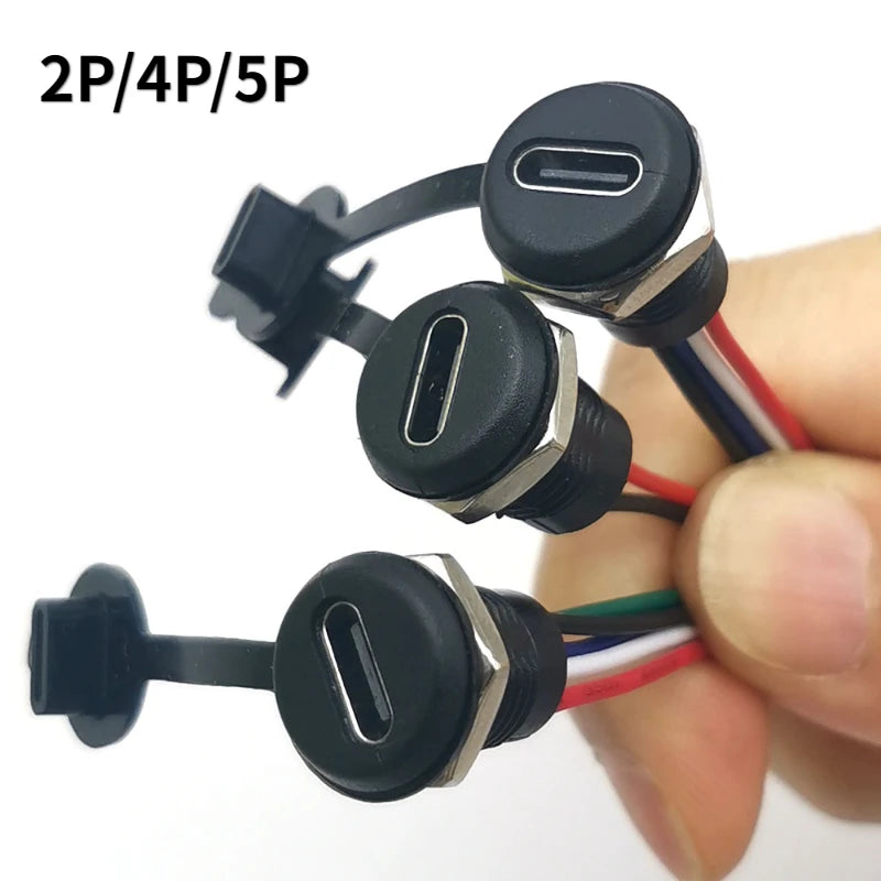 10pcs USB Type C Connector Type-C Waterproof with Nut locking plate Female TPC Waterproof High Current Fast Charging Jack Port