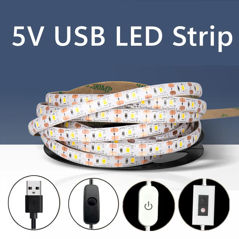 5V USB Led Strip Light SMD 2835 50CM 1M 2M 4M 5M White/Warm White/Red/Blue/Green IP21 Flexible Lighting Ribbon Tape Backlight