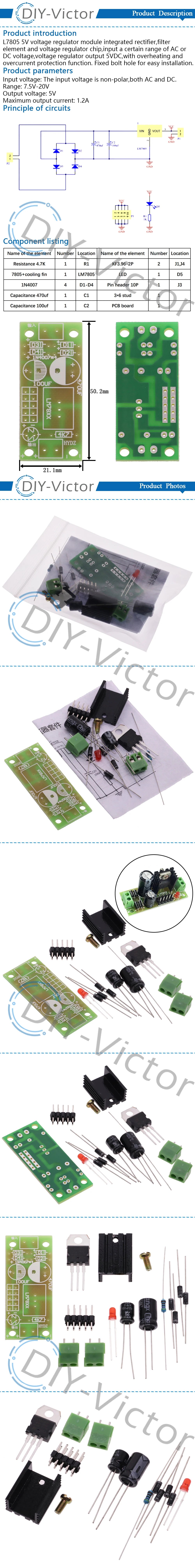 DIY KIT LM7805 L7805 DC/AC Three Terminal Voltage Regulator Power Supply Module 5V 6V 9V 12V Output Max 1.2A