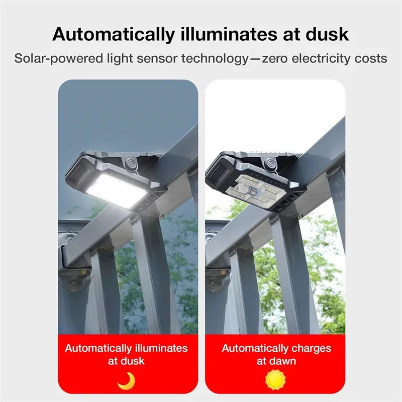 Clip‑on Solar Lights Outdoor Waterproof LED Motion Sensor Solar Security Lights, 3 Modes 3 Mounting Ways Lighting for Fence
