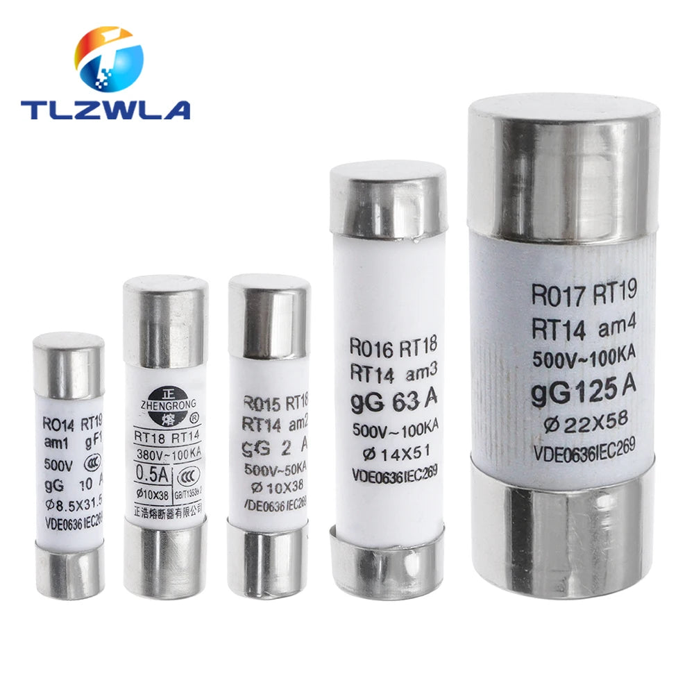 5PCS 8.5*31.5mm 14*51mm 22*58mm Fast low Ceramic Fuse 10x38mm Fuse 380V 500V 0.5A 1A 2A 4A 10A 16A 20A 32A RO14 RO15 RO16 RO17