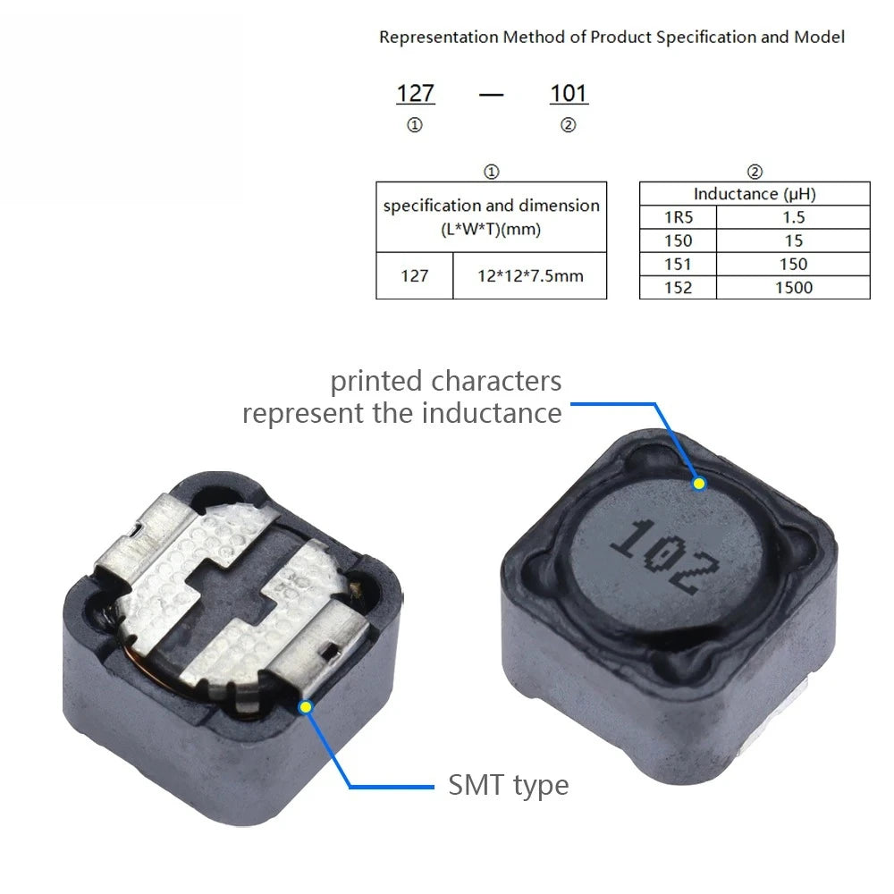 100PCS SMD Power Inductor CDRH127 CD127 1mH 2.2uH 3.3uH 4.7uH 6.8uH 10uH 15uH 22uH 33uH 47uH 68uH 100uH 101 UH Chip Inductor