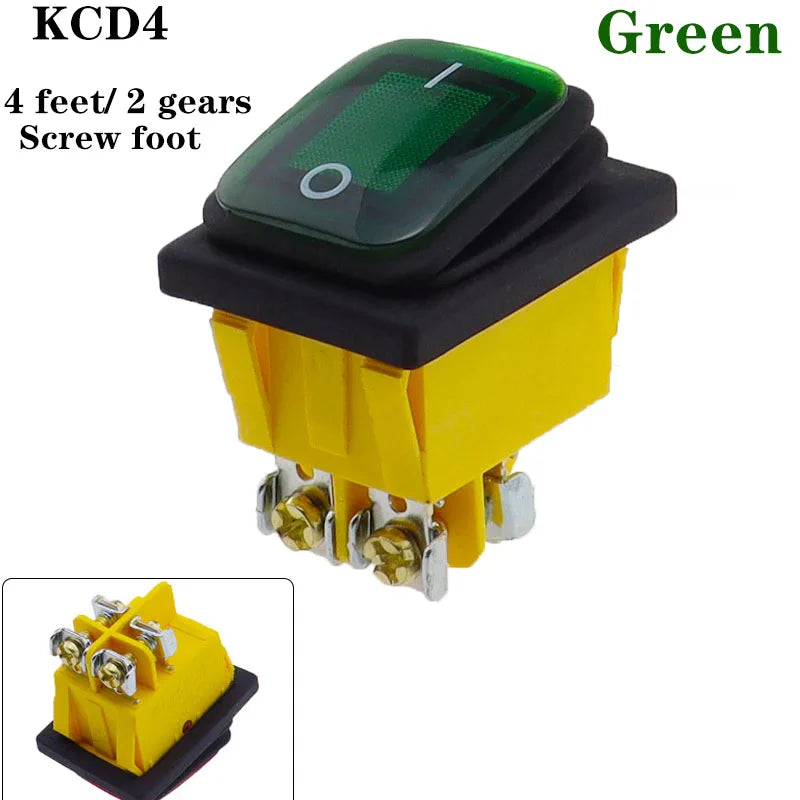 KCD4 on off 30A/250V Heavy Duty 4 pin DPST IP67 Sealed Waterproof T85 Auto Boat Marine Toggle Rocker Switch with LED 12V 220V 30
