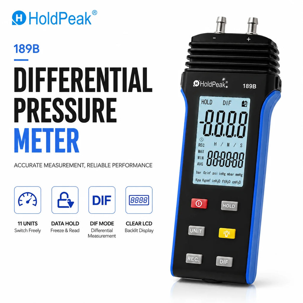 Digital Pressure Gauge ±30.00 Psi Professional Barometer Differential Pressure Gauge 11 Selectable Units Ventilation and Burner