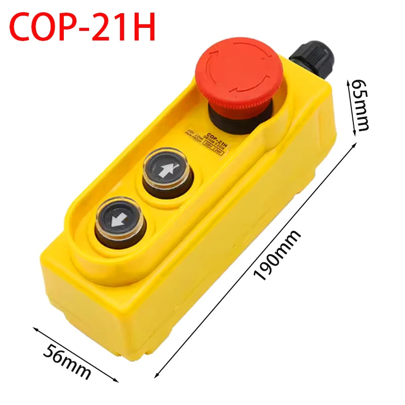 Waterproof COP-21H Lifting Button Control Box with Safety Emergency Stop Push Button Switch for 2.2KW 250V Electric Hoist Crane
