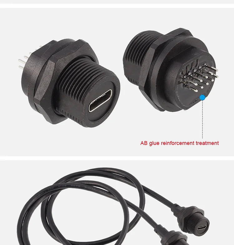 CAZN Waterproof IP67 IP68 Type C Female to Male PFC Flat Cable 3.1 Speed Threaded-type Type-C 3.1 10GB 3A 20V