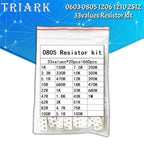 330/660/1650pcs 33values 0402 0603 0805 1206 1210 2512 SMD Chip Resistor Kit 1R~1M 10R 100R 220R 1K 10K 100K 680K sample pack