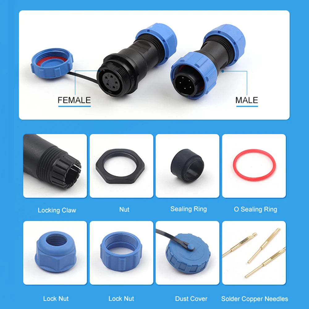 SP13 2/3/4/5/6/7/9 Pin Panel Mount Waterproof Aviation Connectors Plug Socket IP68 Electrical Cable Wire Connector male & female