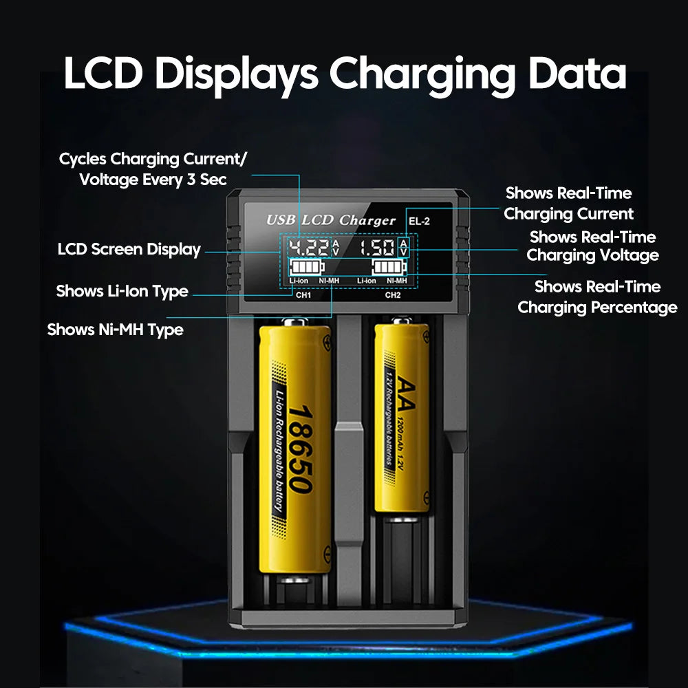 USB LCD Battery Smart Charger 1/2/4 Slots Dual For 18650 3.7V Rechargeable Lithium Battery For 1.2V NI-MH AA / AAA Battery