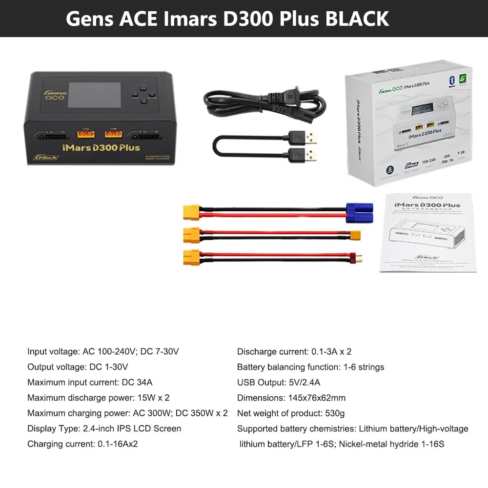Gens Ace IMARS D300 PLUS Lipo Battery Charger Dual Channel Intelligent Balanced Charger 6S Battery AC300W